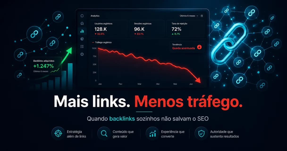 Backlinks resolvem tudo, análise do caso ClickUp, queda de 97% do tráfego mesmo com aumento de 28% de domínios linkando