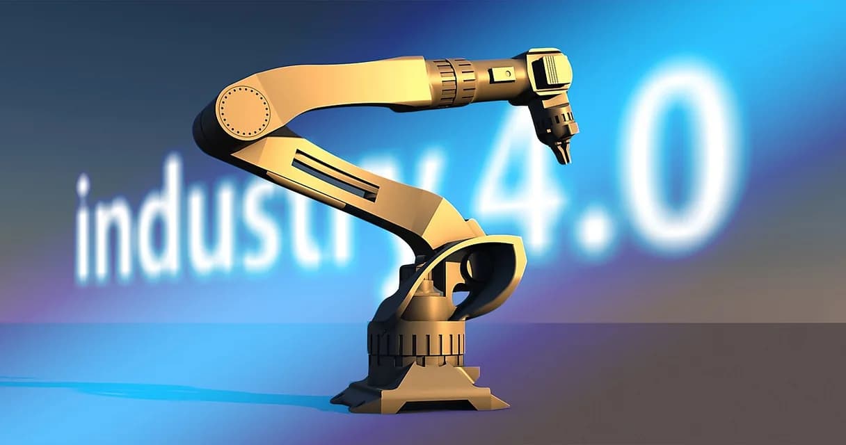 Braço robótico em uma linha de produção automatizada